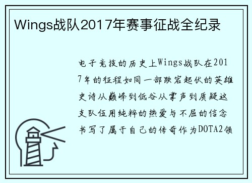 Wings战队2017年赛事征战全纪录